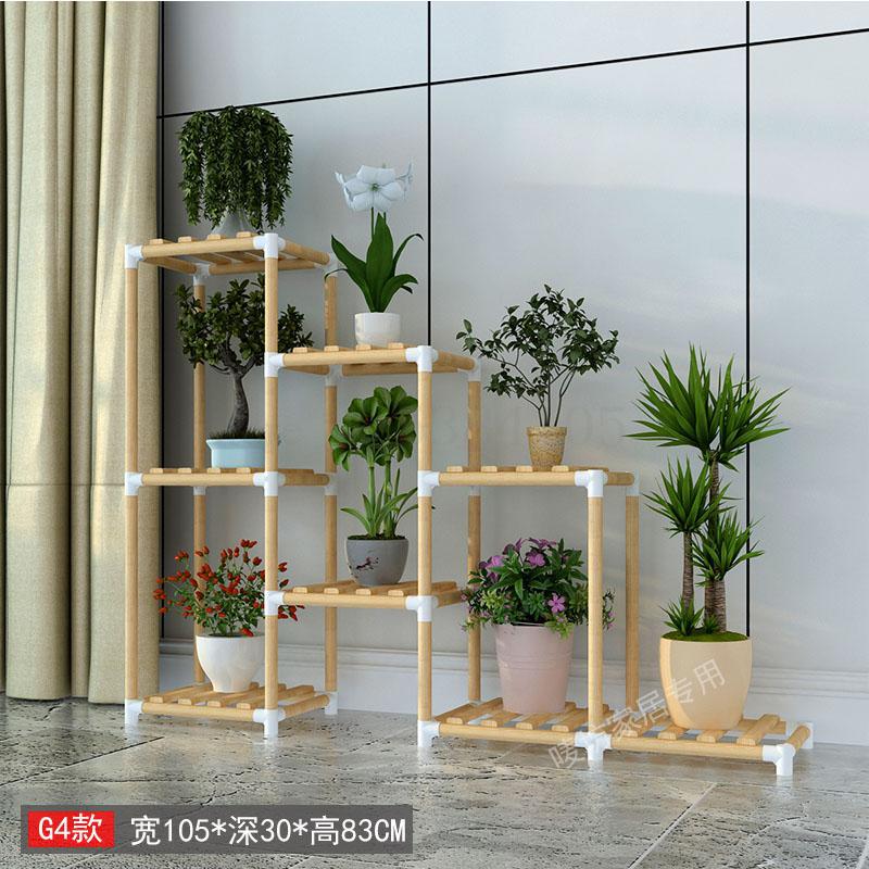 Blomsterhylde multi-level indendørs altan massiv træ hylde stue blomsterpotte hylde gulvstående grøn radise kød plante rac: G4  b
