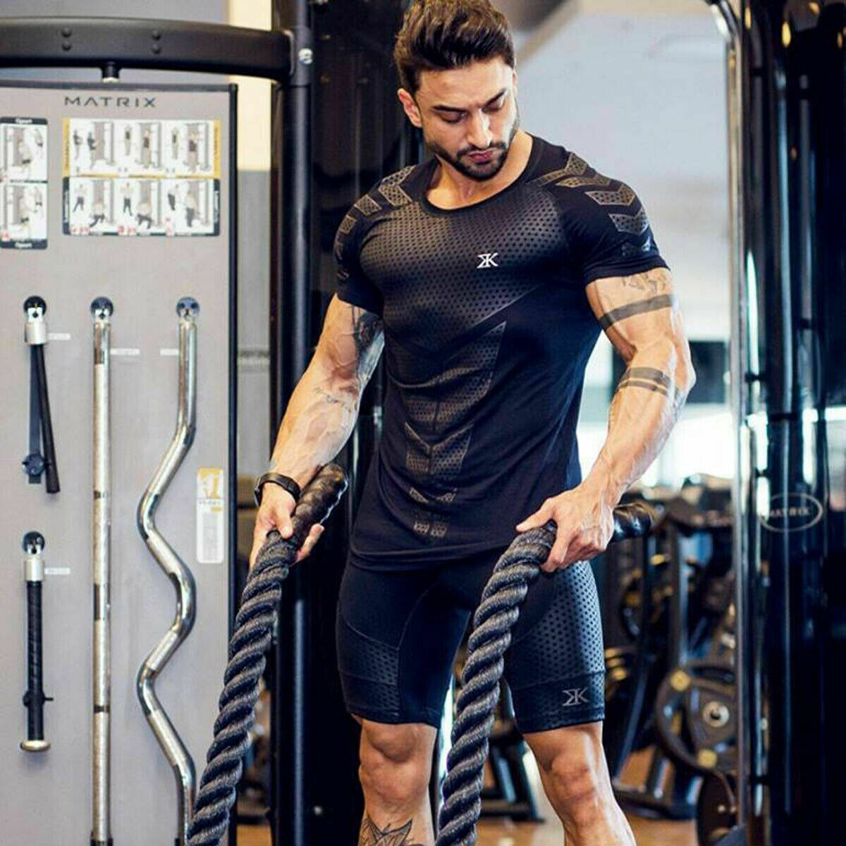 Herr t-shirt gym toppar sport t-shirt herr t-shirts träning träning kortärmad gym fitness muskel tight t-shirt plus size casual