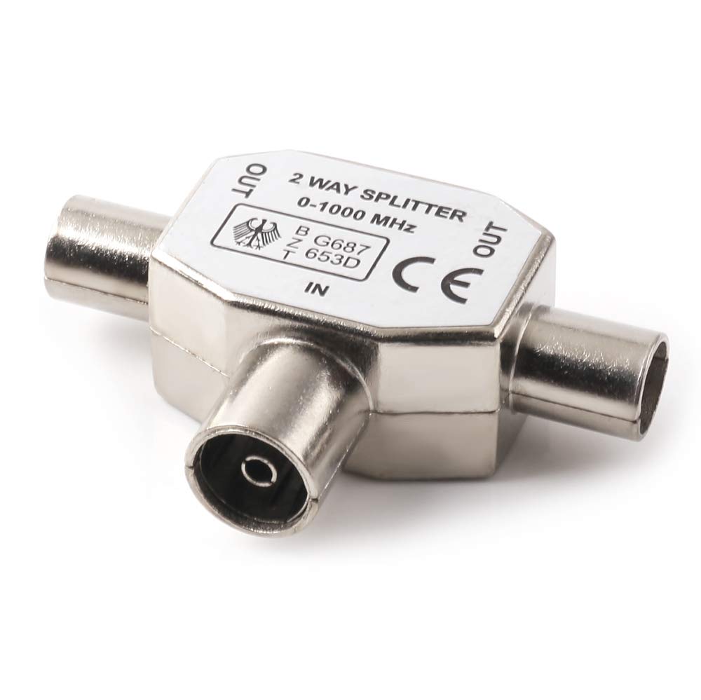 2 Way TV T Splitter Aerial Coaxial Cable Female to 2 Male Connector Adapter Coaxial Digital Signal Antenna Splitter