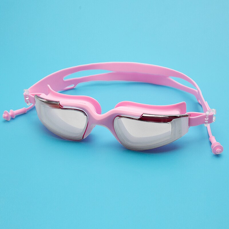 Galvaniseren Uv Anti-Fog Badpak Bril Zwemmen Duiken Verstelbare Zwembril Dames Mannen Zwemmen Goggle Ear Plug: Pink