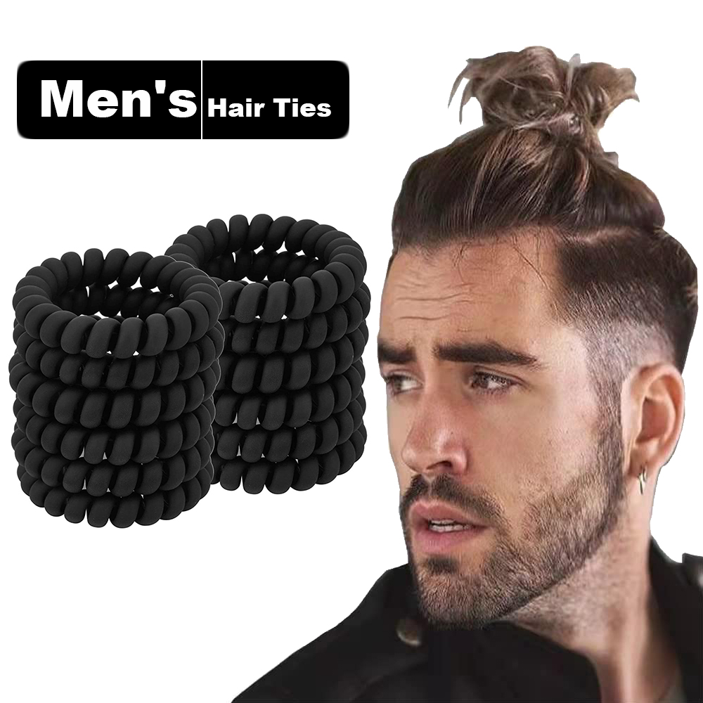 Lazos para el cabello en espiral negros, elásticos mate, sin rastro, accesorios para el cabello para hombres, cabello rizado, pelo largo y grueso