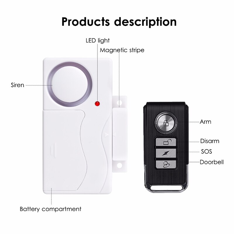 Marlboze-Sensor inalámbrico para puerta y ventana, sistema de seguridad de ABS con Control remoto, alarma antirrobo, protección para el hogar