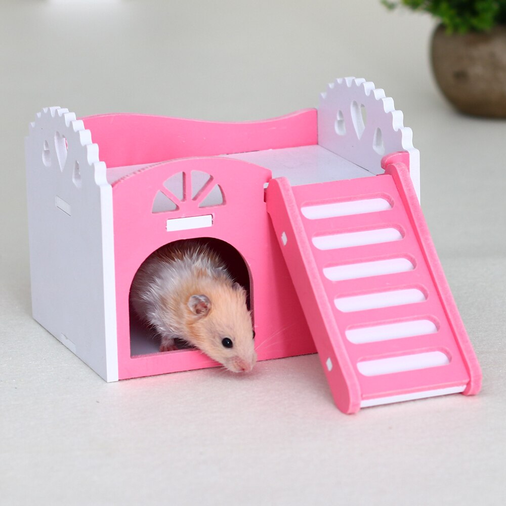 Non-toxic Pet Hamster Wooden House Small Mouse Nest Houses With Staircase Small Animal Living Home Pets Nest