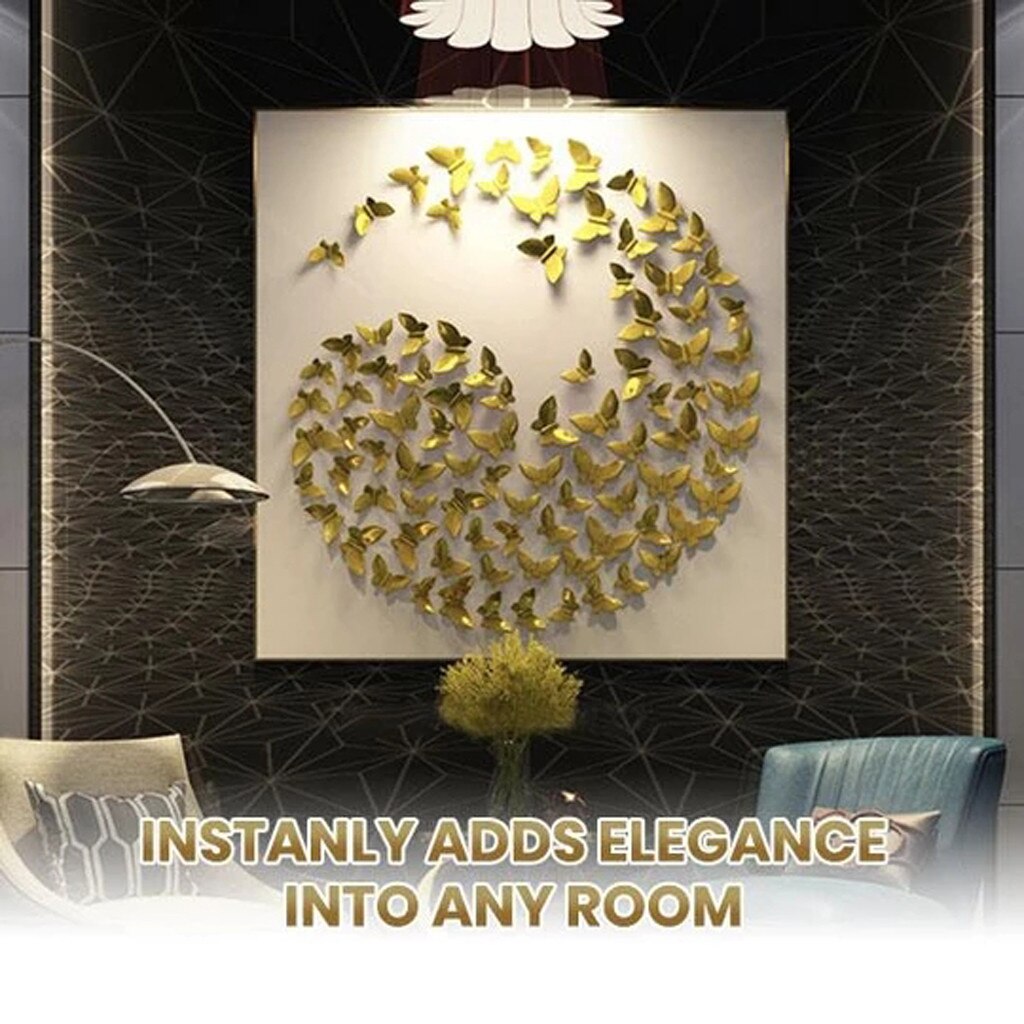 3d luksus 24k guld sommerfugl vægklistermærke metal hul 3d sommerfugl  (12 stk) dekoration skabe en atmosfære #1