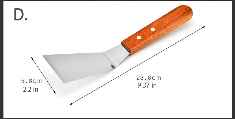 Kitchen Spatula Wooden Handle Grill Turner Stainless Steel Metal Scrape For Pancake Teppanyaki Hibachi Griddle Cooking Utensil