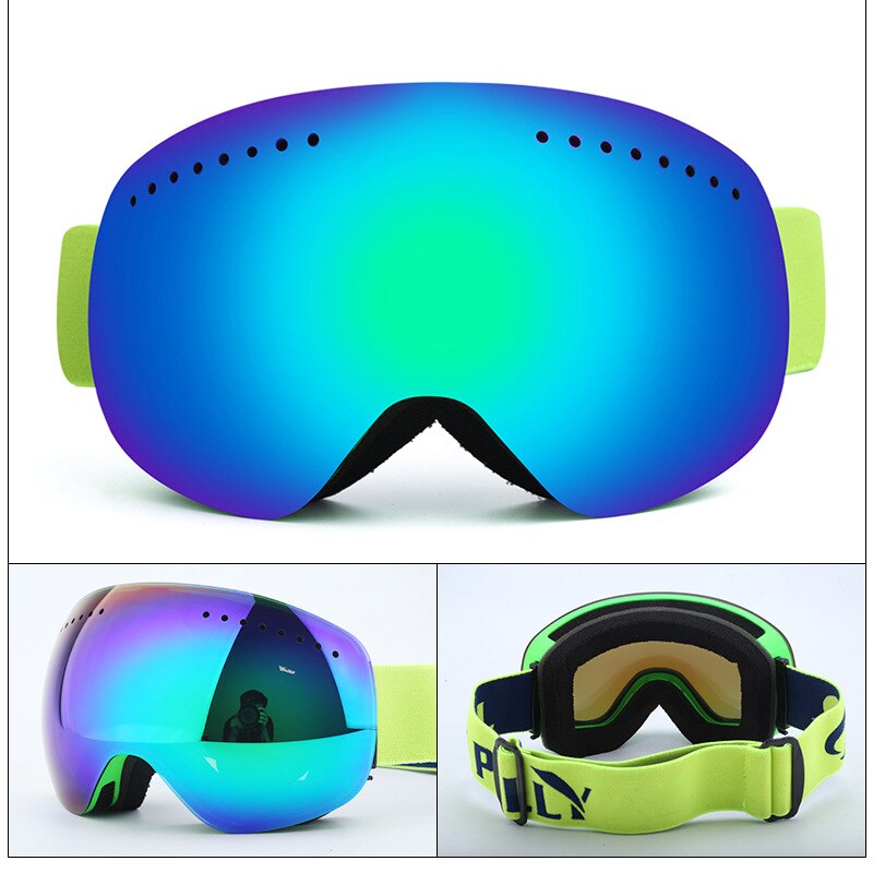 Anti-fog UV400 Snowboard Goggles Ski Goggles with Magnetic Double Layer Polarized Lens Skiing Men Women Ski Glasses Eyewear: green
