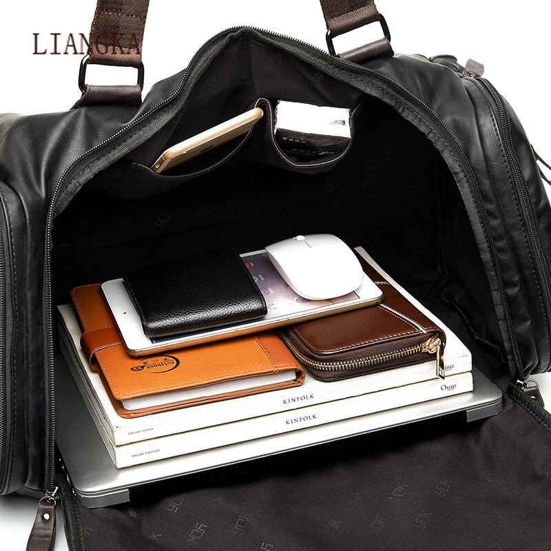 Reisetasche aus schwarzem pu-leder, wandertasche, handgepäck für herren, reisetasche für outdoor-aktivitäten, großes fassungsvermögen