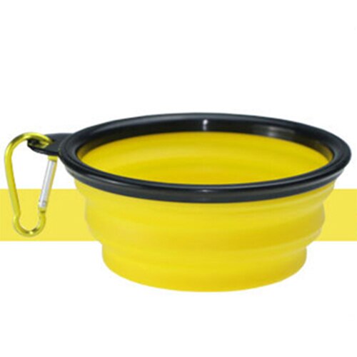 Silicone Collapsible Foldable Dog Bowl Candy Color Outdoor Travel Portable Puppy Food Container Water Feeder Dish Feeding Bowl: Yellow