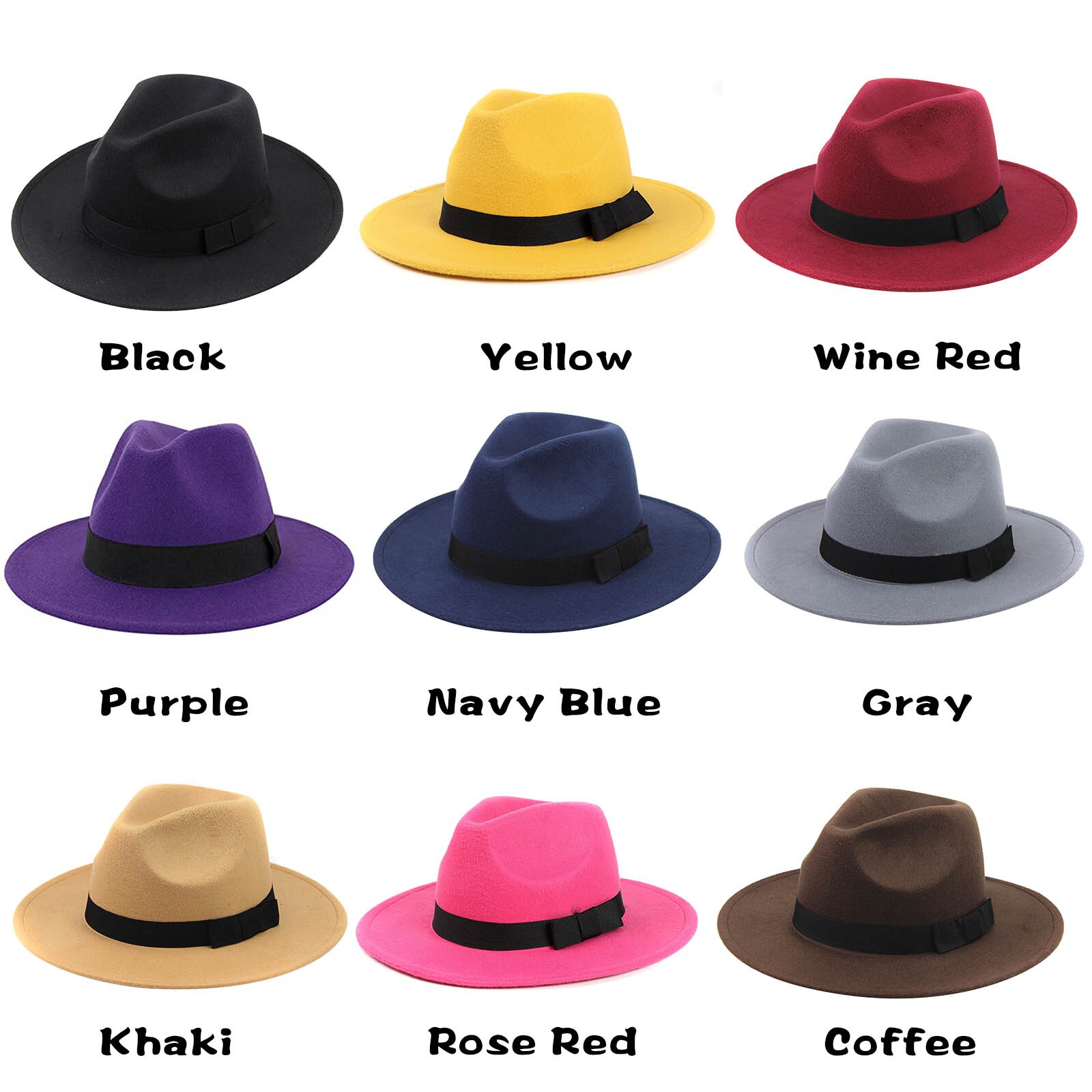 Women's Stylish Top Hat Crushable Wool Felt Outback Hat British Style Headgear Wide Brim Belt Cap A66