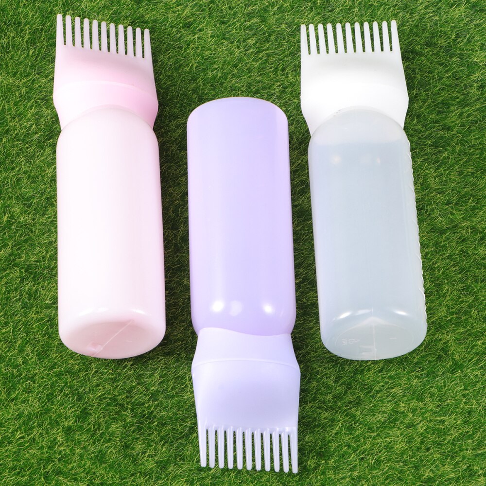 Botella de tinte de pelo peine aplicador, dosificador con escala graduada, coloración del cabello en salón, color blanco y morado, 3 uds.