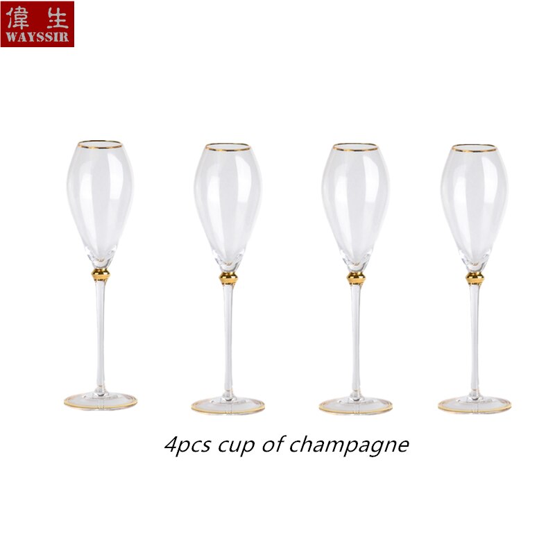Palatsstil champagne kristallglas kopp bröllop rostningsfest guld linje ädelvin kopp dekoration cocktail dricka: 4 st champagnekopp
