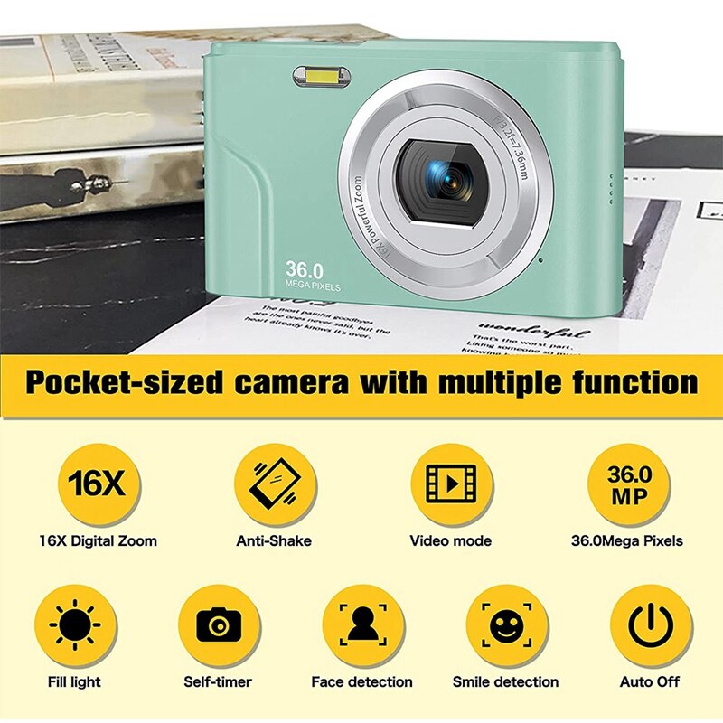 1080P 36.0 Mega Pixels Digital Camera With 16X Digital Zoom, LCD Screen, Portable Mini Cameras For Students Teens