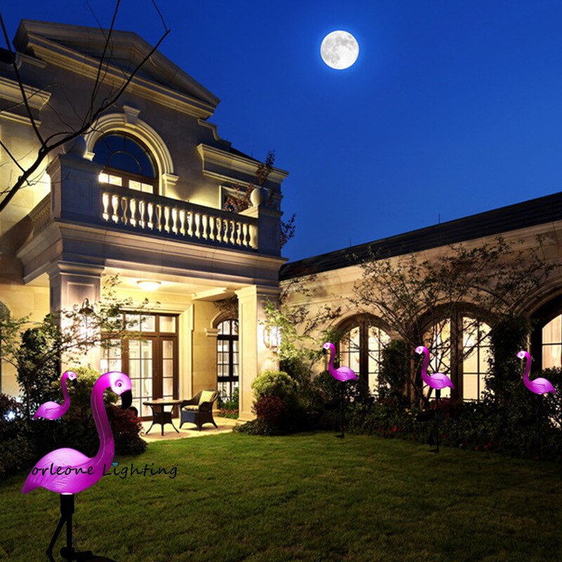Led fågellampa flamingo solenergi ljus utomhus staket ljus innergård trädgård solar led lampa vattentät utanför deco solar ljus