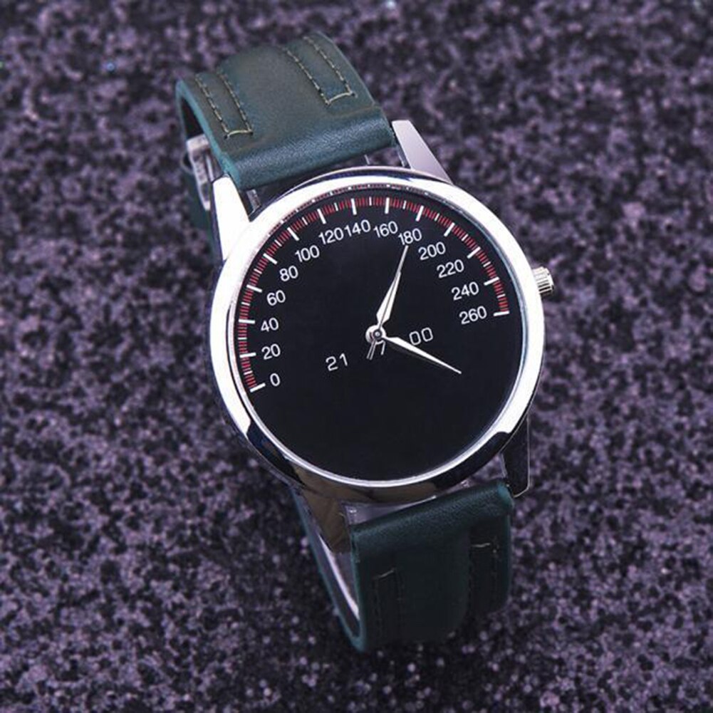 Unisex bil instrumentbræt rund urskive imiteret læderrem analogt kvarts armbåndsur