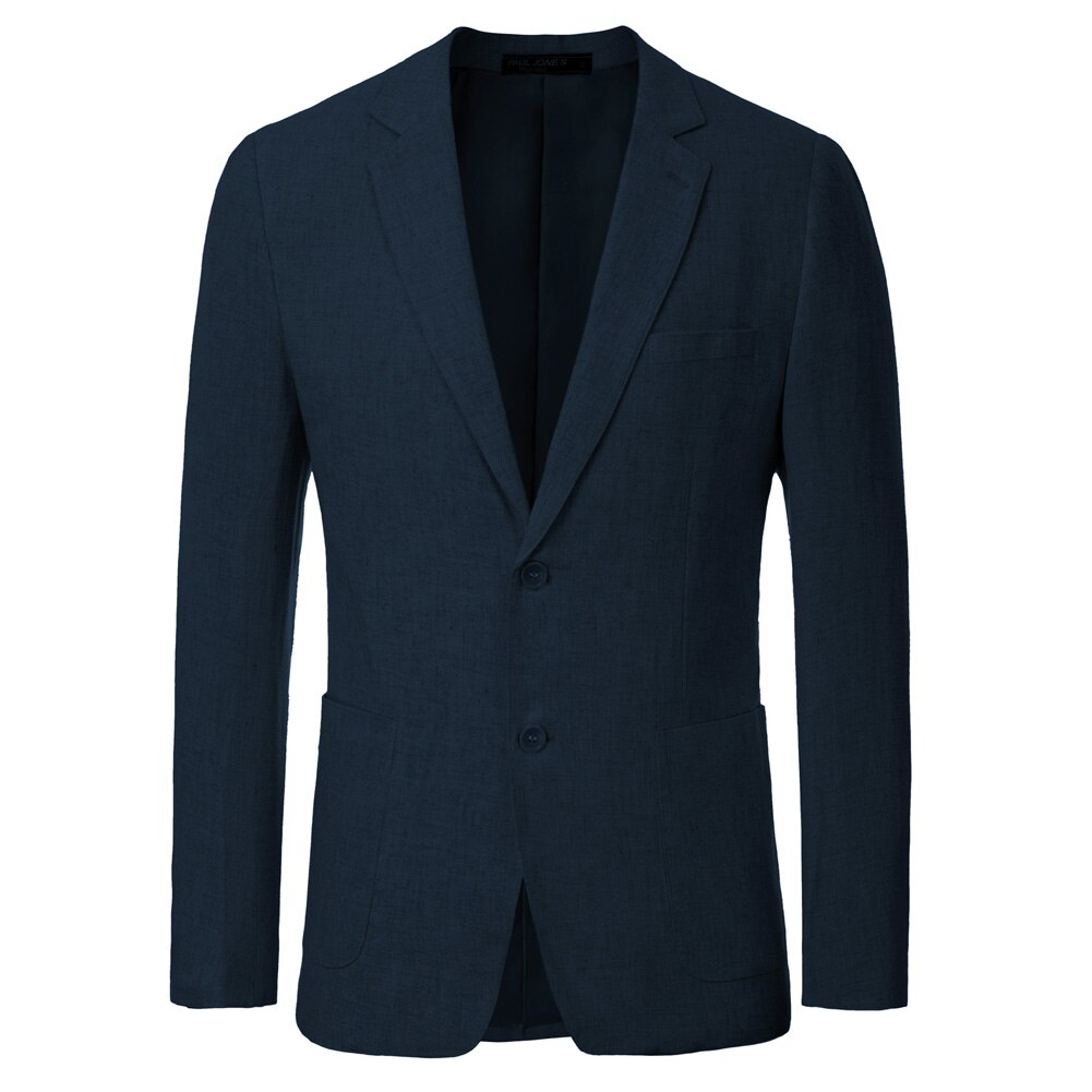 Chaqueta de dos botones para hombre, chaqueta con bolsillos, solapa de muesca transpirable, Tops elegantes, Ropa de Trabajo de oficina de Color sólido clásico: Navy Blue / XXL