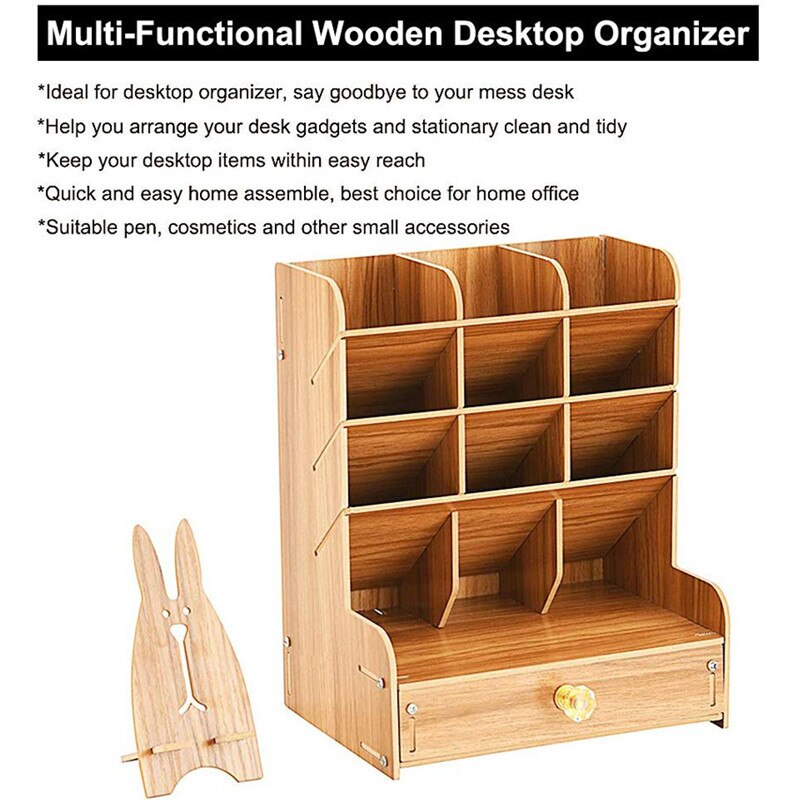 Wooden Pen Holder Desk Organizer Multi-Function Office Pencil Case Large Capacity Pencil Organizer Desk Storage Box