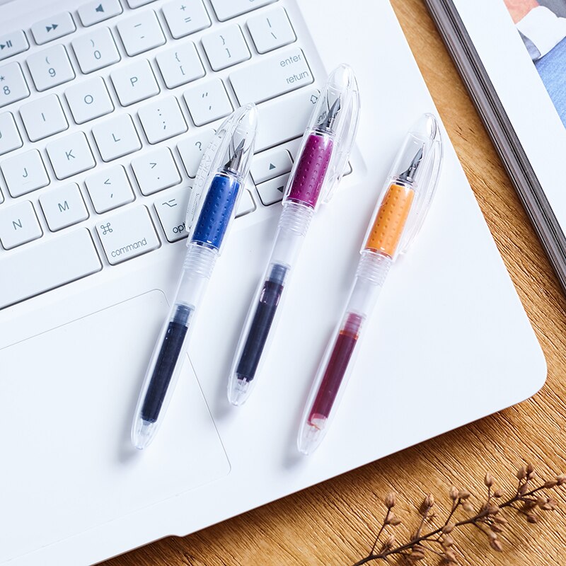 Korean Monami OLIKA Transparent Candy Color Ink Fountain Pen Set 0.38mm Meduim EF Nib School PVC Plastic Sign Pen Ink Cartridge
