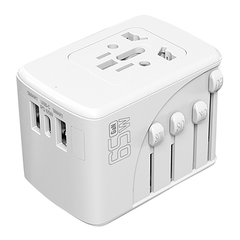 Travel Plug Wereldwijd Multifunctionele Pd65W Travel Adapter Gallium Nitride Fast Charger: White