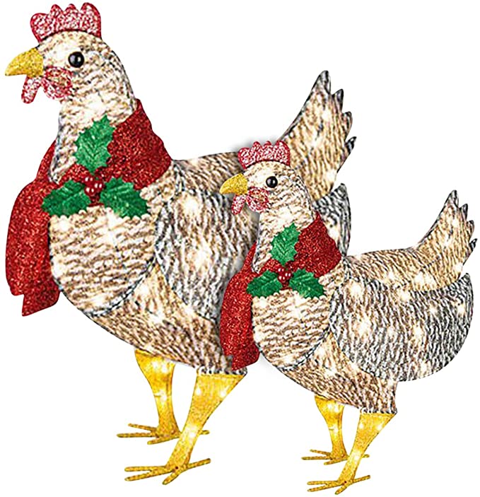 Christmas Decorations Light-Up Chicken with Scarf Decor LED Flat 3D Outdoor Christmas Lights Statue Garden Yard Ornament: Acrylic S L