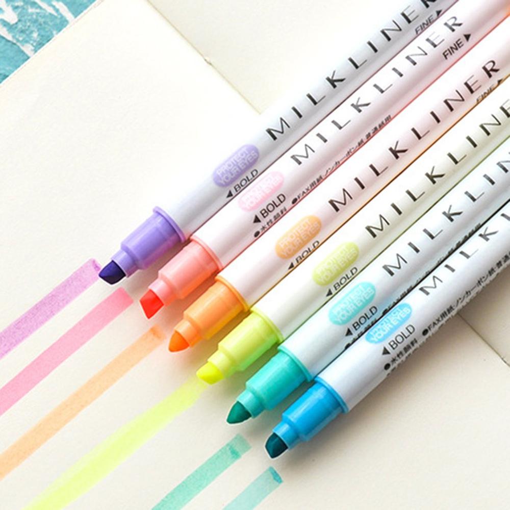 12 stk / sæt mildliner studerende highlighter pen sød dobbelthoved fluorescerende markør pen akvarel fluorescerende pen