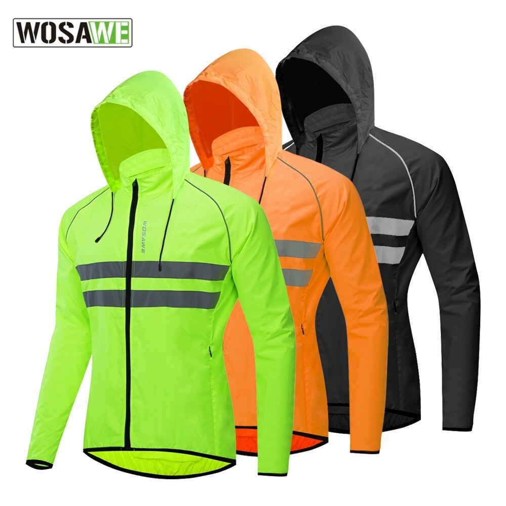 WOSAWE MTB Mountain Road Bike Riding Windbreaker Hooded Windbreaker Reflective Breathable Skin Windbreaker Long Sleeve Jacket