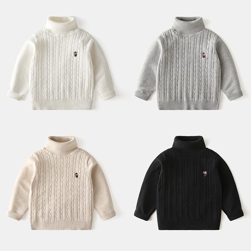 Kid Baby Boy Autumn Winter Turtleneck Pullover Sweater Top, Long-Sleeve Casual Twisted Knitting Elastic Cuff Blouse 3-7Y
