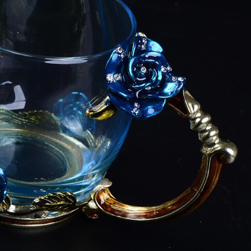 Skönhet och nyhet emalj kaffekopp mugg blomma te glas koppar för och kalla drycker te kopp sked set perfekt bröllop  b2
