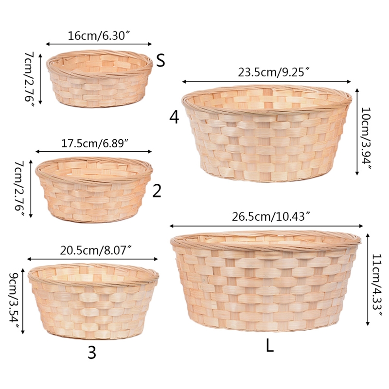 Práctico cesto redondo de mimbre, cestos tejidos de bambú para fruta, merienda, cesta para pan, cesto de almacenamiento, cesto