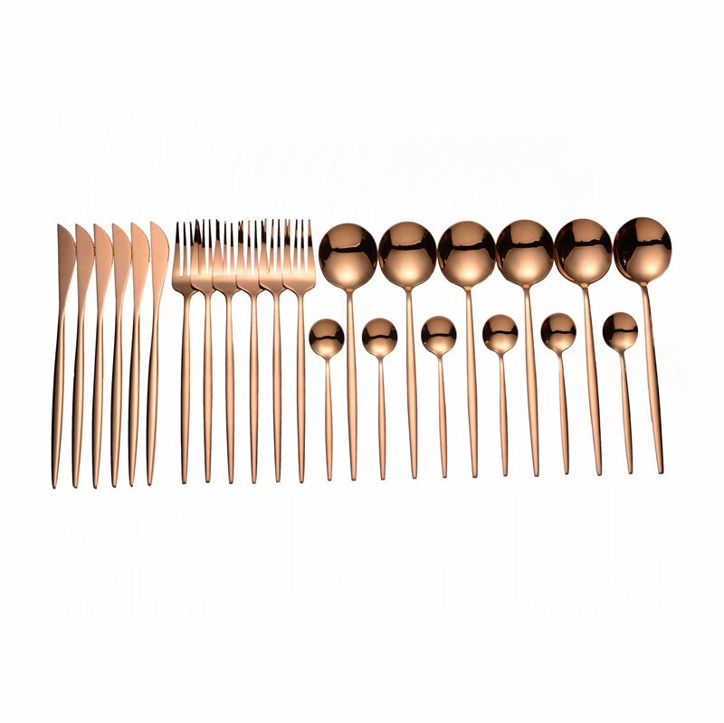 24 pçs conjunto de talheres de ouro 18/10 talheres de aço inoxidável conjunto faca garfo colher conjunto de utensílios de mesa máquina de lavar louça louça segura conjunto caixa de presente: rosegold
