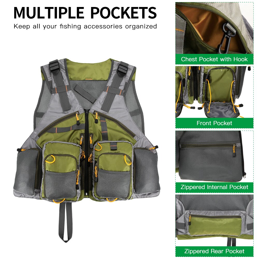 Multi-Pockets Fly Fishing Jacket Vest Outdoor Mesh Fishing Vest Pack Waistcoat Jacket Adjustable Men Fly Fishing Vest