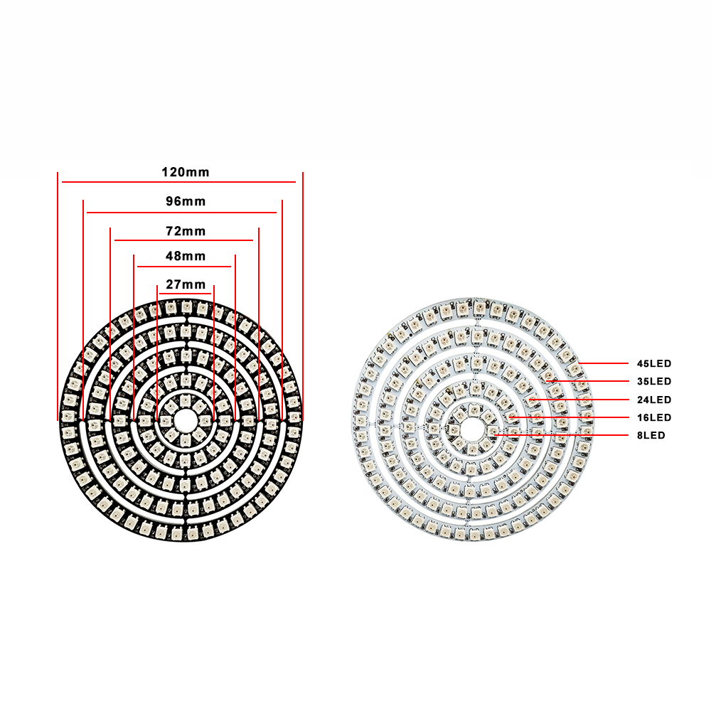 Dc 5V Led Ring Ronde Module 8/16/24/35/45 Pixel Individueel Adresseerbare Ws2812 Rgbic Cirkel Strip Licht Diy Smd5050 Full Color
