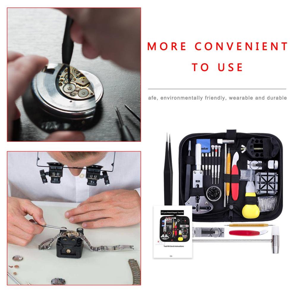 151 Pcs/Set Watch Repair Kit Strap Link Removal Tool Carrying Case Easy To Carry Adjustable Opener Home Use Watch Repair