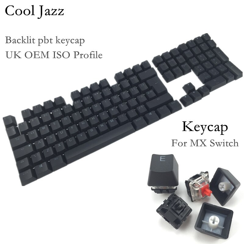 Cool Jazz Double-shot Black Thick PBT UK ISO layout 109 key backlit Keycaps OEM Profile Keycap For MX Mechanical Keyboard: Default Title