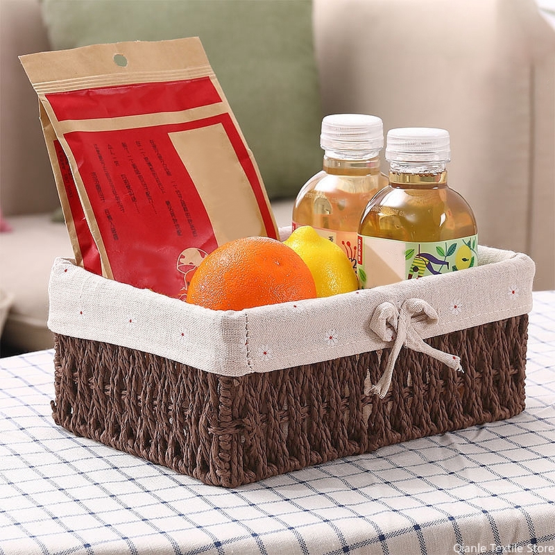 Geweven opbergmanden Rieten mand voor Keukenorganizer Badkamer Organiserende manden Desktop Organizer Container