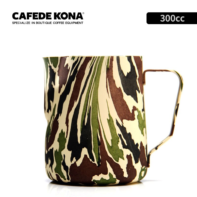 Barista kande camouflage grøn latte art mælke kande kander ounce høje kander 10/20 300/600ml stål kaffe rustfri: 10 ounce  (300ml)