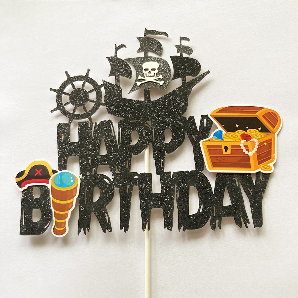 Adorno para tarta de feliz cumpleaños con temática de pirata, vela náutica, decoración para tarta de cumpleaños, suministros para de cumpleaños de barco pirata
