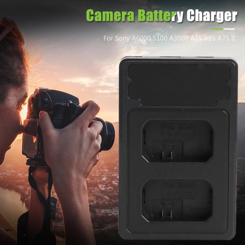NP-FW50 Camera Battery Charger for Sony A6000 5100 A3000 A35 A55 A7S II Dual Ports Fast Charging Dock for Sony Camera Batteries