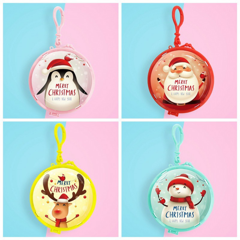 Kerst Decoratie Kerst Portemonnee Kids Mini Ronde Opbergtas Cadeau Voor Sd-kaart Oortelefoon Sleutel Portemonnee Oortelefoon Tas doos