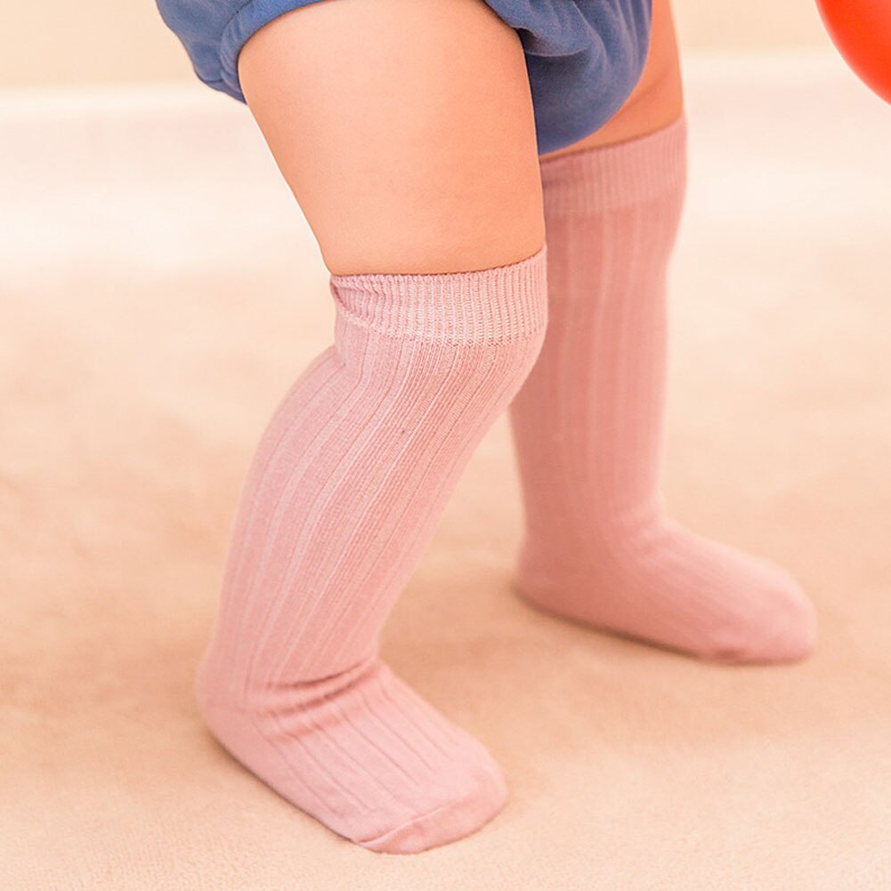 Brand Populaire baby peuter katoen knie hoge kousen warm kousen Solid Candy Kleur Rib Leggings Warmer 0-3Y: Roze / 0 to 1T