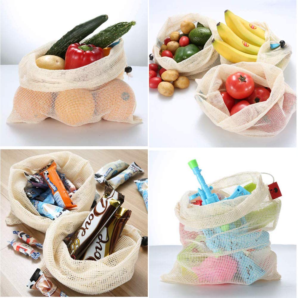 Eco-Friendly Reusable Cotton Mesh Vegetable Storage Bag Cotton Mesh Vegetable Bags Produce Bag for Fruit Vegetable Storage Bag