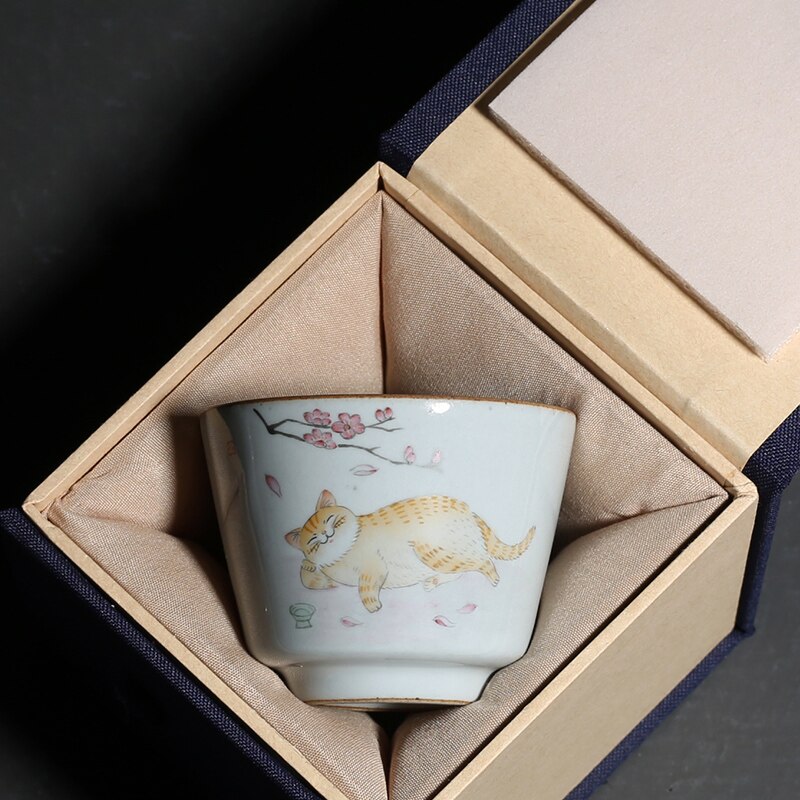 100ml Hand Painted Cat Teacup Ceramic Pottery Cup Chinese Kung Fu Master Cup Tea Bowl Household Tea Cups Drinkware Teaware Decor