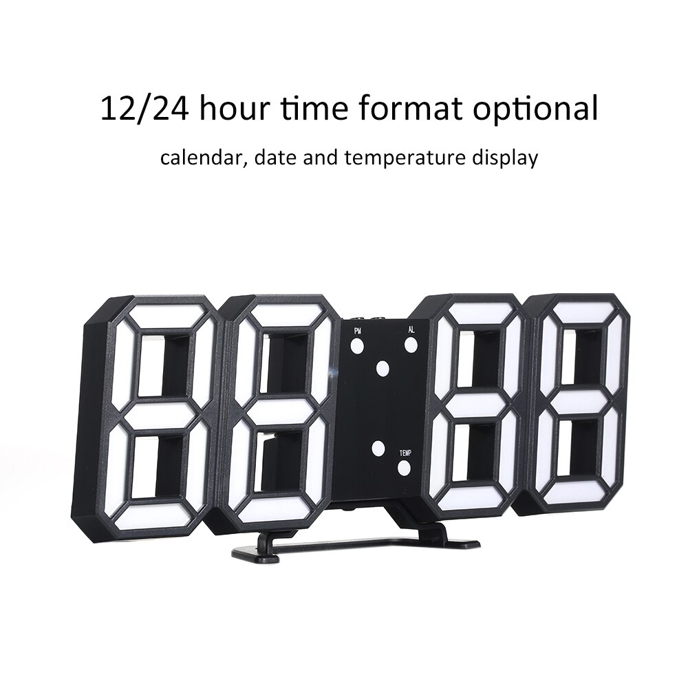 3D LED Digital Clock Glowing Night Mode Brightness Adjustable Electronic Table Clock 24/12 Hour Display Alarm Clock Wall Hanging