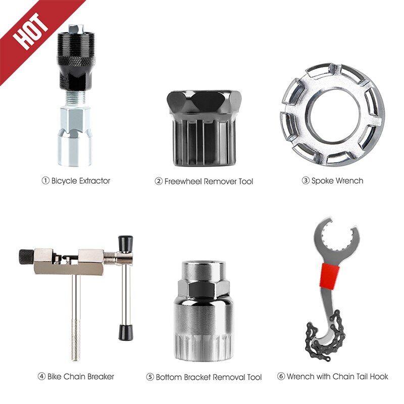 Bicycle Tools Kit Crank Puller Chain Splitter Cutter Breaker Flywheel Remover Bike Wheel Hub Spoke Wrench MTB Repair Accessories: 6pcs Set