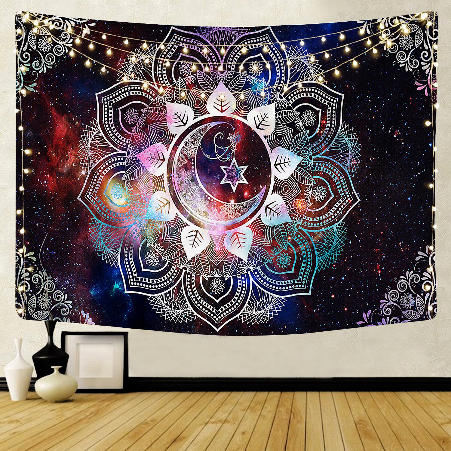 Mandala gobeläng vägghängande dekor vägg tyg gobelänger psykedelisk hippie nattmåne gobeläng vägg strand matta