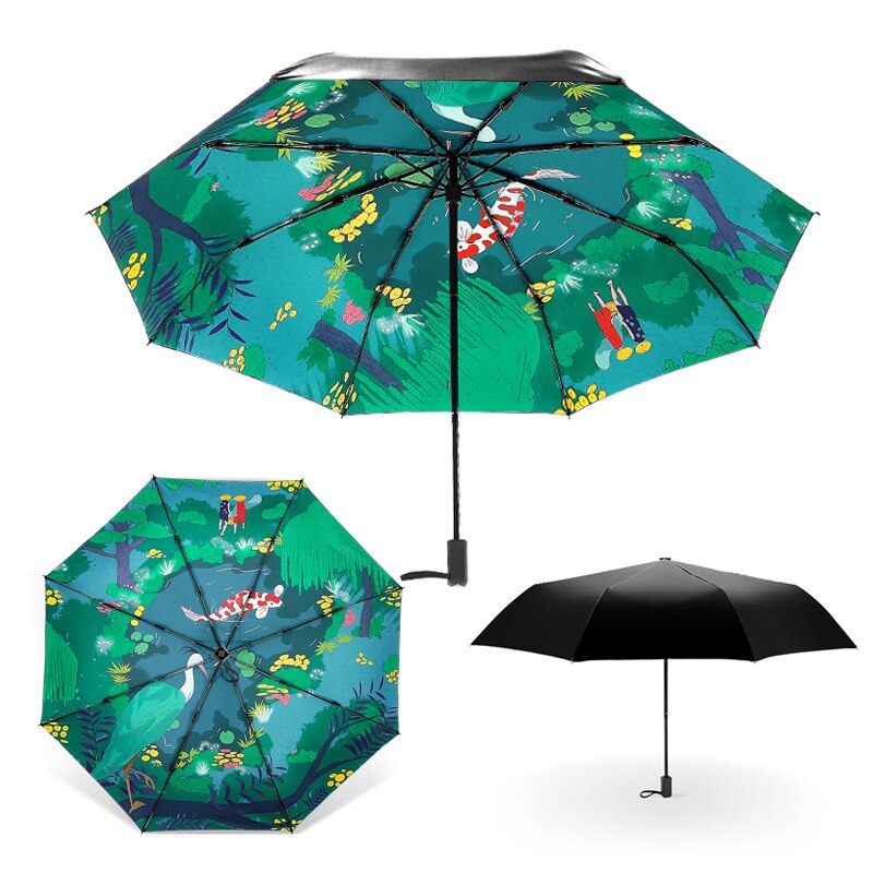 Vijverkarpers printen dames dames regen- en zonneparaplu 3 opvouwbare 8 baleinen zonnescherm uv-bescherming paraplu's guarda chuva: 5