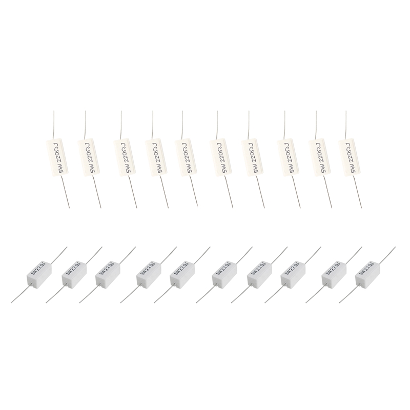 GTBL 20 Pcs 220 Ohm 5W Cement Power Resistors : 10 Pcs Axial Wirewound &amp; 10 Pcs Axial Lead Ceramic