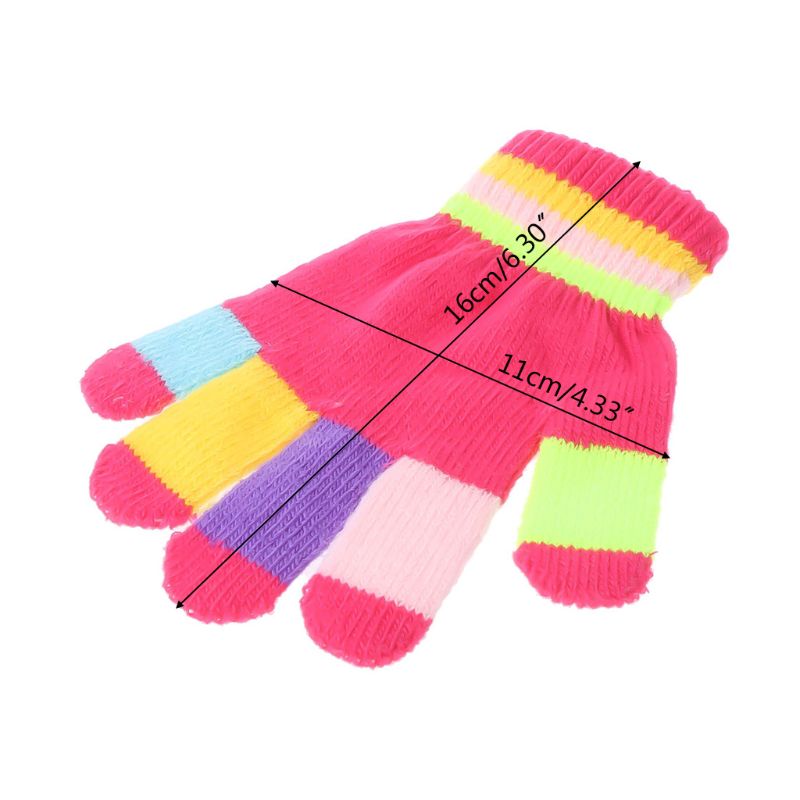 1 Pair Kids Gloves Full Finger Warm Winter Children Colorful Stripe Knitted Boys Girls Solid Glove Multi Color Elastic