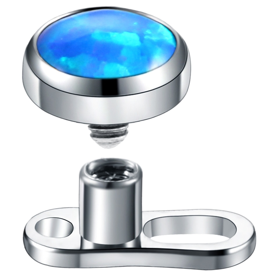 1PC G23 Titanium Micro Dermal Anchor Set Base 2 Holes with Opal Stone Top Dermal Piercings Skin Diver Surface Rings Body Jewelry