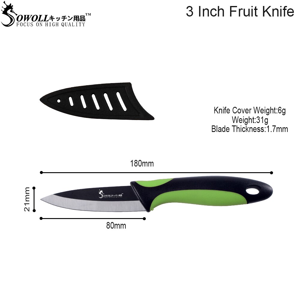 Sowoll keramiske kniver 6 & #39 ;& #39 ; 5 & #39 ;& #39 ; 4 & #39 ;& #39 ; 3 & #39 ;& #39 ; kokk skjæreverktøy skrellekniv frukt grønnsak kjøkkentilbehør 4 stk sett verktøy: 3 grønn svart