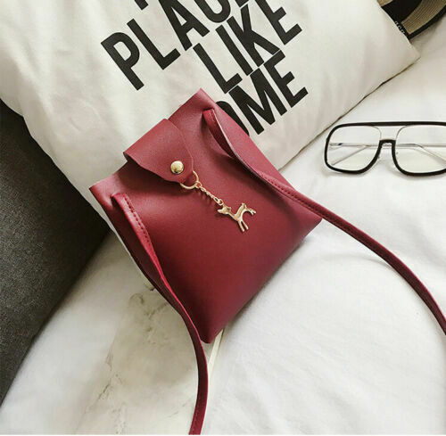 Women Ladies Leather Handbag Solid Hasp With Cute Pendant Shoulder Messenger Crossbody Bag Party Bag: Burgundy